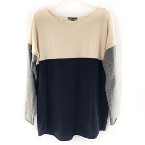 VINCE Colorblock Wool Cashmere Oversized Sweater Cream Black Gray